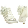 Kids Dress Sandals Strappy Glitter Fabric Flower Back Zipper Closure White SZ 4