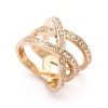 Magic Collection 18k Rose/White Gold Plated Triple Row Cubic Zirconia Crossover Ring