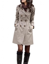 Allegra K Long Sleeve Notched Lapel Belted Trench Coat for Lady