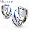 TIR-0004 Solid Titanium Blue IP Striped Band Ring; Comes With Free Gift Box