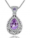 Everbling Tear Drop Purple Swarovski Elements Crystal Pendant Necklace 18