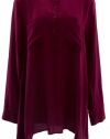 Eileen Fisher Cranberry Silk Crepe Mandarin Collar Boxy Shirt