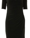 Faux Wrap Half Sleeves Ruched Jersey Dress