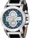 Fossil Men's JR1156 Black Leather Strap Blue Analog Dial Chronograph Watch