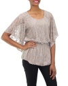 Style&co. Top, 3/4 Sleeve Lace Smocked - L - Taupe