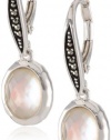 Judith Jack Blue Sky Sterling Silver Marcasite Mother-Of-Pearl Oval Drop Earrings