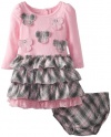 Nannette Baby-girls Infant 3 Piece Plaid Printed Ruffle Dress Set, Pink, 24 Months
