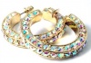 Trendy Three Sided Gold Tone Hoop Earrings with Sparkling AB (Aurora Borealis) Austrian Crystals
