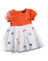 GUESS Kids Girls Baby Girl Tulle Dress with Bows and Panties Set (12-24m), ORANGE (12M)
