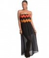 2LUV Women's Chevron Stripe Strapless Chiffon Maxi Dress Black M(D8653)