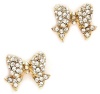Adorable Ribbon Bow Princess Stud Earrings with Sparkling Clear Austrian Crystals - Gold Tone (style 2)