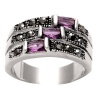 City by City Silvertone Purple CZ and Black Marcasite 3-row Ring