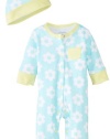 Offspring - Baby Apparel Baby-Girls Newborn Daisy Coverall with Hat, Aqua, 6 Months