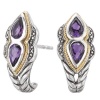 925 Silver & Amethyst Double Pear Oval Post Earrings with 18k Gold Accents