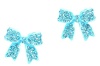 Adorable 3/4 Ribbon Bow Stud Earrings with Sparkling Aqua Blue Crystals Silver Tone for Teens Women