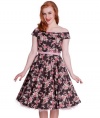Hell Bunny 50's Rosie Floral Dress Brown Pink - US 16 (XL)