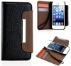 myLife (TM) Black and Brown Business Design - Textured Koskin Faux Leather (Card and ID Holder + Magnetic Detachable Closing) Slim Wallet for iPhone 5/5S (5G) 5th Generation iTouch Smartphone by Apple (External Rugged Synthetic Leather With Magnetic Clip 