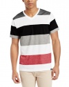 Southpole Men's Basic Engineered Stripe T-Shirt with Large Size Stripes In V-Neck