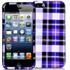 myLife Purple + White Plaid Series (2 Piece Snap On) Hardshell Plates Case for the iPhone 5/5S (5G) 5th Generation Touch Phone (Clip Fitted Front and Back Solid Cover Case + Rubberized Tough Armor Skin)