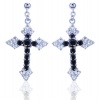 Black and White Simulated Diamond Cross Earrings Crafted in Sterling Silver By Jewelry Artist, J.Nautora