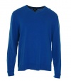 Alfani Solid Pullover Sweater Knit Mens Medium V-Neck Blue M
