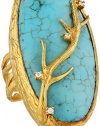 Azaara Hot Rocks 22k Yellow Gold-Dipped Cubic Zirconia and Turquoise Branch Ring, Size 7