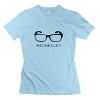 LinYang Women Unique Michelle Pair Blackframed Glasses T Shirts SkyBlue