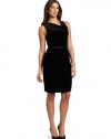 Ak Anne Klein Women's Petite Velvet Sleeveless Asymmetrical V-Neck Dress, Black, Small
