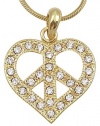 Cute Gold Tone Shimmering Crystals 1 Peace Sign/symbol Heart Necklace Jewelry for Girls Teens Women