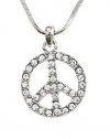 Small Trendy Silver Tone Clear Crystals 3/4 Peace Sign/symbol Necklace Fashion Jewelry