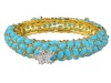 Blue Beaded Resin Cabochon Starfish Crystal Bangle Bracelet Fashion Gold Tone