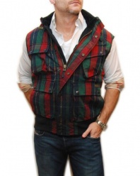 Polo Ralph Lauren Mens Cargo Utility Jacket Vest Navy Red Green Navy Plaid Large