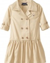 Nautica Little Girls' Trench Coat Dress with Double Breasted Bodice and Gathered Skirt 2, Khaki, X-Large