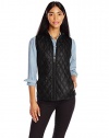 Fresh Women's Full Zip Mock Neck Quilted Woven Vest with Rib Panels