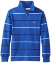Nautica Big Boys' Long Sleeve Stripe 1/4 Zip Knit, Blue, Large