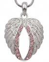 Lovely PINK Crystal Gaurdian Angel Wings Silver Tone Necklace - Gift for Women, Teens and Girls Valentine's Day