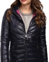DKNY Women's 3/4 Hooded Packable Coat 97163-Y4 Midnight/Primrose Outerwear MD (8-10)