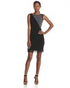 Elie Tahari Women's Scarlette Luxe Crepe Colorblock SleeveLess Dress, Black/Metal Wire, 8