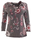 Alfani Women's 3/4 Sleeve Mixed Paisley Print Polo Buttoned Top