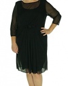 Alex Evenings Women's Plus Size Sheer 3/4 Sleeve Evening Dress Black 20W