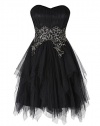 Strapless Lace Appliques Evening Prom Dress for Girls (S,Black)