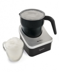 Top your tall order off with a dose of sweet frothy cream! Cappuccinos, lattes and more are instantly made even more delicious with an automatic shot of steamed or frothed milk. The easy-to-use frother has three temperature settings and is completely dishwasher safe, so you can spend your time enjoying your drink not cleaning up. 1-year warranty. Model 202.04.