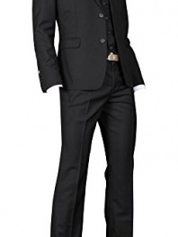 YWWH Men's Suit JJ206 Two-Button Solid Slim Fit Vested Suit 3pcs Set - Black