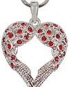 Red Crystal Guardian Angel Heart Wings Silver Tone Necklace Fashion Jewelry Gift