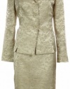 Women's Jacquard Floral Business Suit Skirt & Jacket Set (6, Champagne)