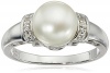 Sterling Silver, Freshwater Cultured White Pearl, and White Topaz Ring (9-9.5mm)