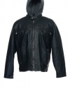 Calvin Klein Men's Faux Leather Moto Jacket with Hoodie