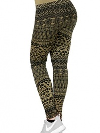 Stretchy One Size Trendy Graphic Print High Waist Fleece Legging Pant For Women