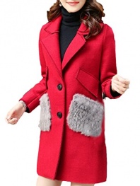 MEXI Women's Winter One/Two Button Lapel Woolen Trench Pea Coat Outerwear Jacket