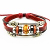 Real Spark Red Leather Metal Tube Rope Flower Beads Multilayer Wrap Bracelet